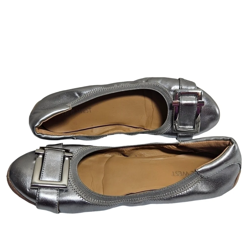 Nine West Justina Silver Slip-on Ballet Flats Sz 7.5M